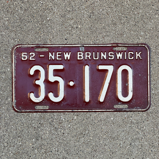 Photo of a 1952 New Brunswick License Plate Auto Tag Garage Decor Vintage Canada 35 170 with original patina
