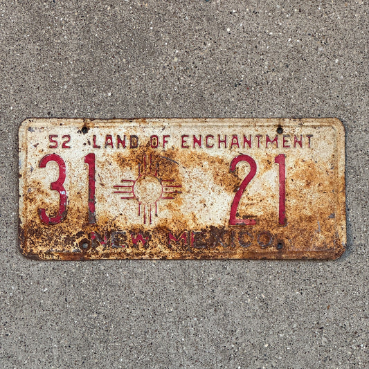 Photo of a 1952 New Mexico License Plate Auto Tag Garage Decor Vintage 31 21 with original patina