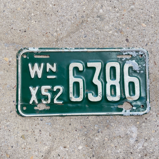 1952 Washington Motorcycle License Plate Tag 6386