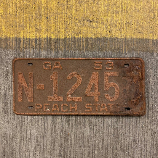 Photo of a 1953 Georgia License Plate Auto Tag Garage Decor Vintage N 12457 with original patina
