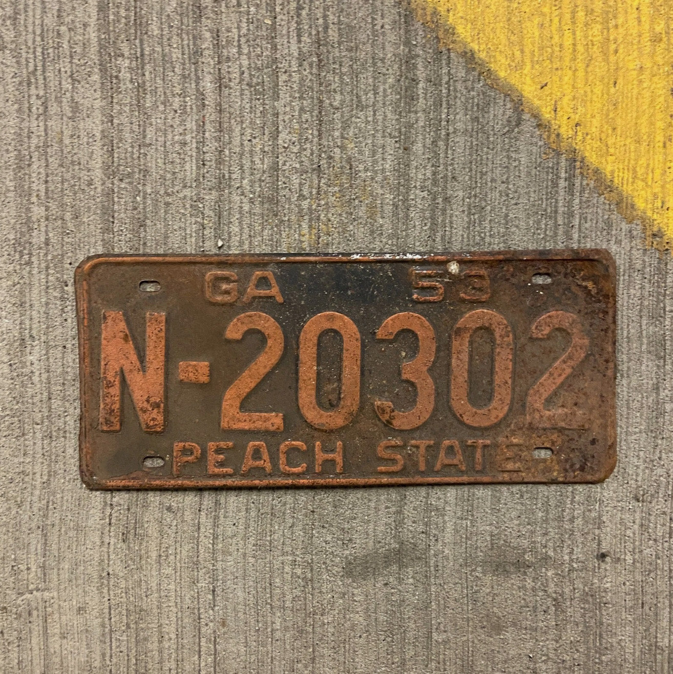 Photo of a 1953 Georgia License Plate Auto Tag Garage Decor Vintage N 20302 with original patina