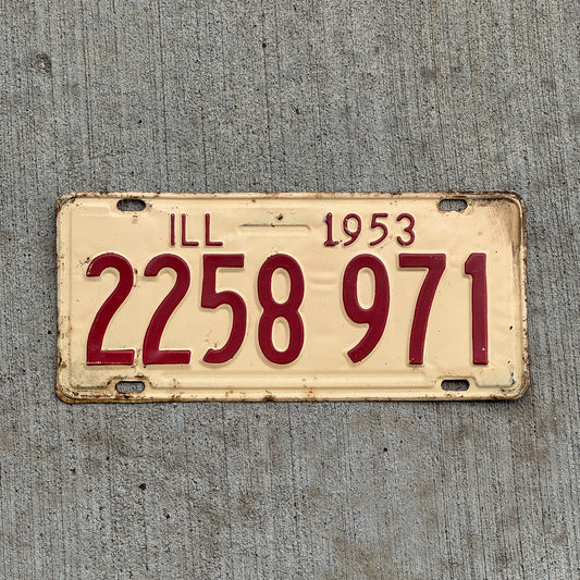 Photo of a 1953 Illinois License Plate Auto Tag Garage Decor Vintage 2 258 971 with original patina
