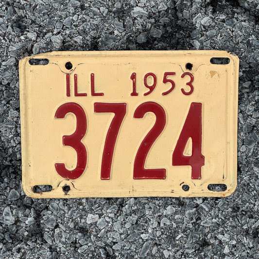 Photo of a 1953 Illinois License Plate Auto Tag Garage Decor Vintage Low Number Four Digit 3724