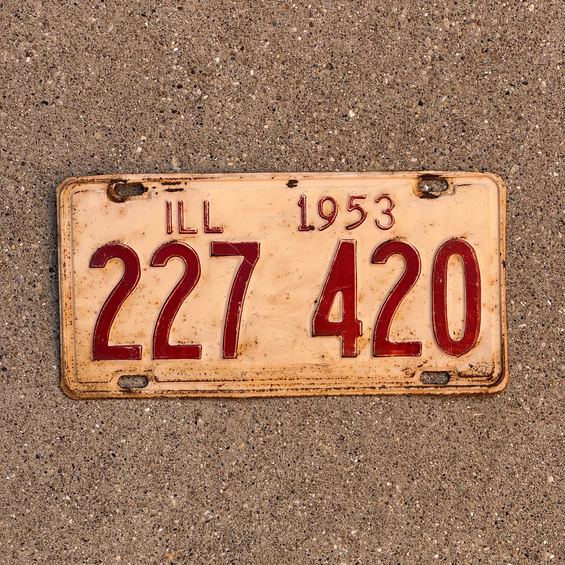 Photo of a 1953 Illinois License Plate Auto Tag Garage Decor Vintage Weed Smoking 227 420