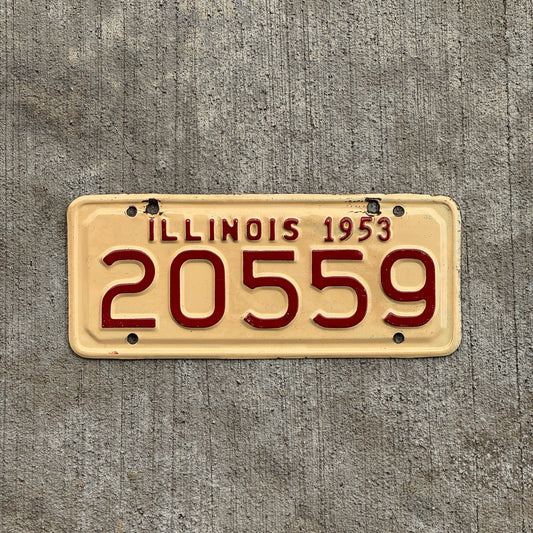 Photo of a 1953 Illinois Motorcycle License Plate Auto Tag Garage Decor Vintage 20559 with original patina