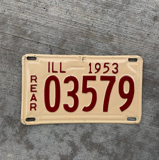 Photo of a 1953 Illinois Taxi License Plate Auto Tag Garage Decor Vintage 03579 with original patina