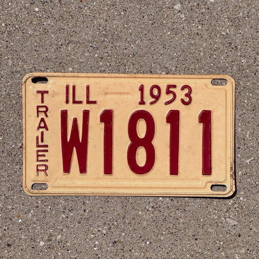 Photo of a 1953 Illinois Trailer License Plate Auto Tag Garage Decor Vintage W 1811 with original patina