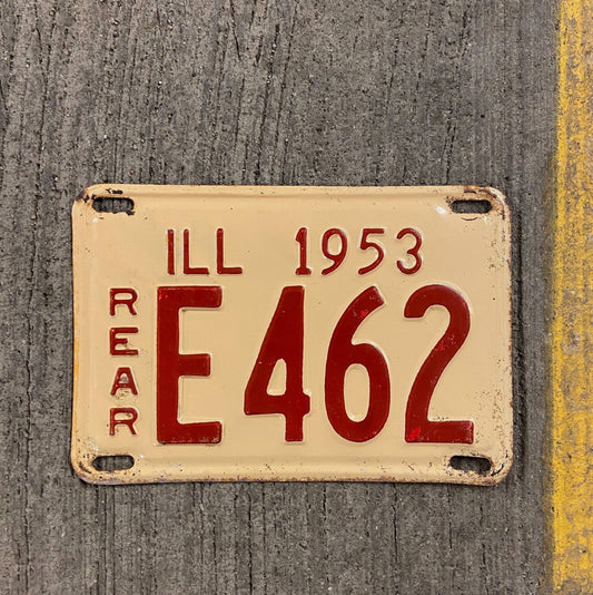 Photo of a 1953 Illinois Truck License Plate Auto Tag Garage Decor Vintage Low Number Three Digit E 462 with original patina