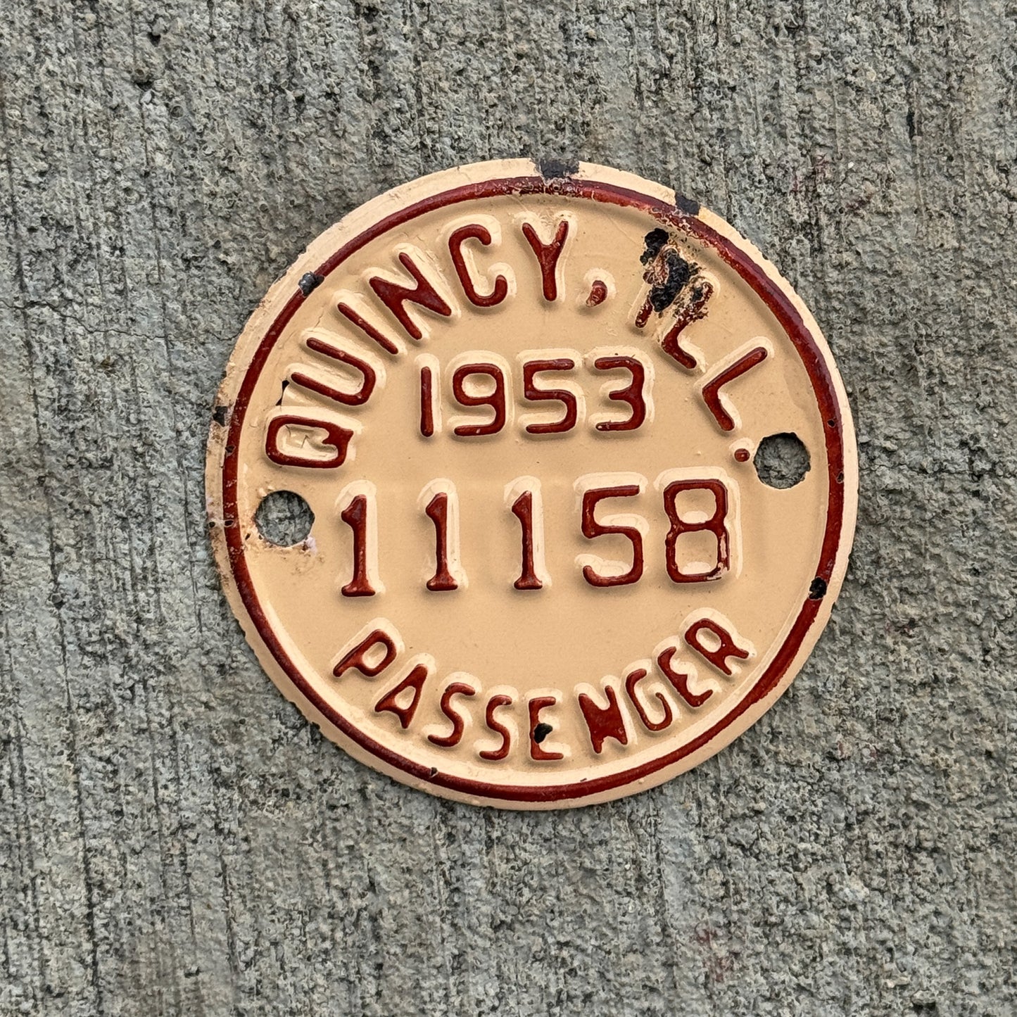 Photo of a 1953 Illinois Truck Tax Tag License Plate Auto Tag Garage Decor Vintage Disc Badge 11158 with original patina
