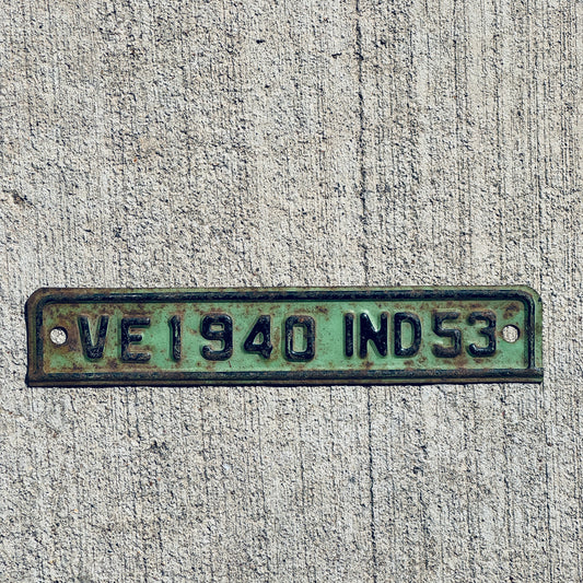 Photo of a 1953 Indiana Tab License Plate Auto Tag Garage Decor Vintage VE 1940 with original patina