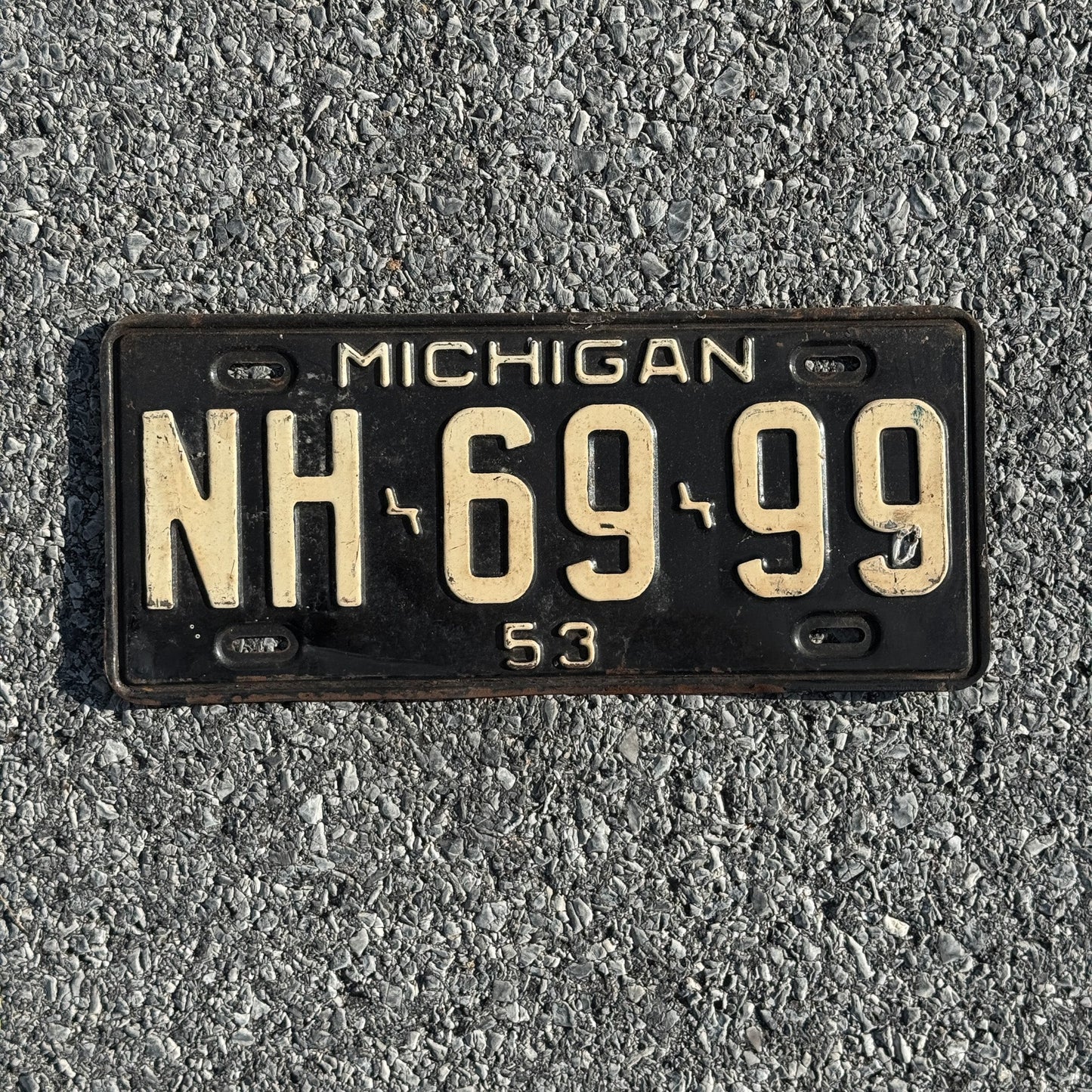 Photo of a 1953 Michigan License Plate Auto Tag Garage Decor Vintage 999 Repeat Repeating NH 6999