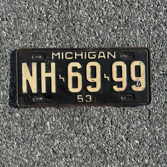 Photo of a 1953 Michigan License Plate Auto Tag Garage Decor Vintage 999 Repeat Repeating NH 6999