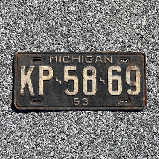 Photo of a 1953 Michigan License Plate Auto Tag Garage Decor Vintage KP 5869