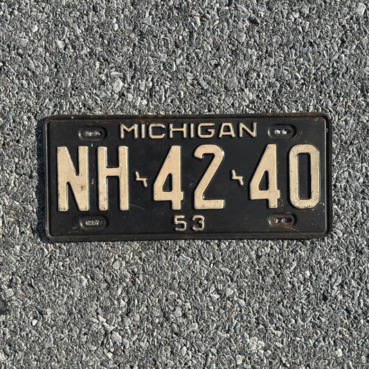 Photo of a 1953 Michigan License Plate Auto Tag Garage Decor Vintage NH 4240