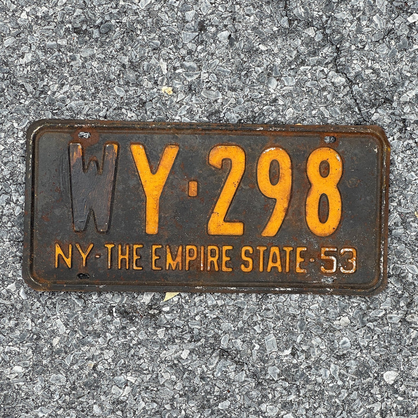 Photo of a 1953 New York License Plate Auto Tag Garage Decor Vintage Wyoming County WY 298