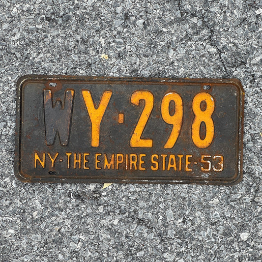 Photo of a 1953 New York License Plate Auto Tag Garage Decor Vintage Wyoming County WY 298