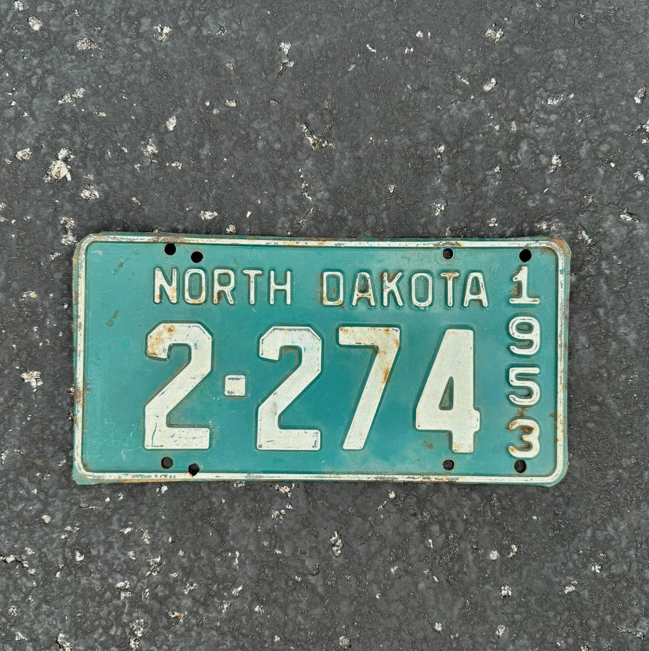 Photo of a 1953 North Dakota License Plate Auto Tag Garage Decor Vintage Green Shorty 2 274