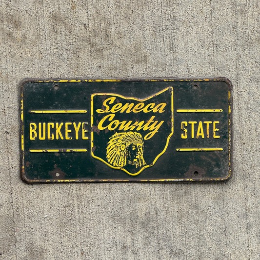 Photo of a 1953 Ohio Booster License Plate Auto Tag Garage Decor Vintage Buckeye State Seneca County with original patina