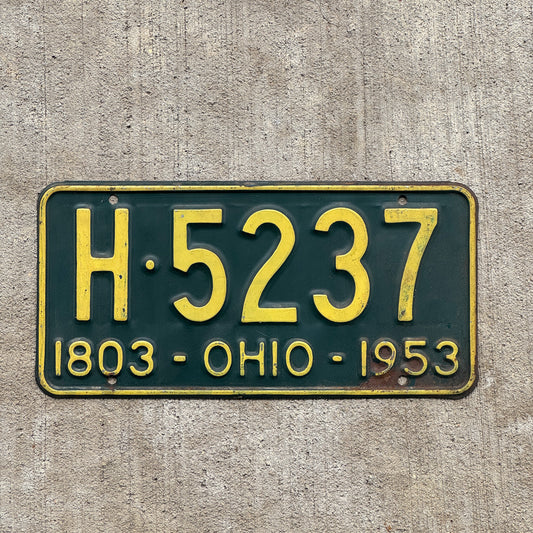 Photo of a 1953 Ohio License Plate Auto Tag Garage Decor Vintage H 5237 with original patina