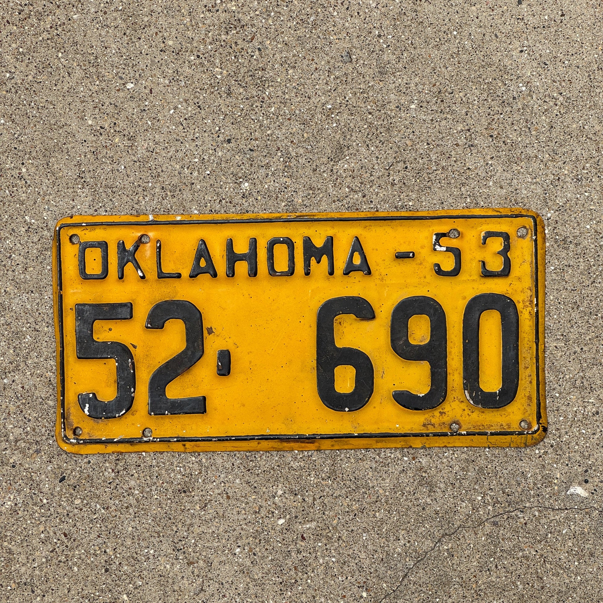 Photo of a 1953 Oklahoma License Plate Auto Tag Garage Decor Vintage 62 690