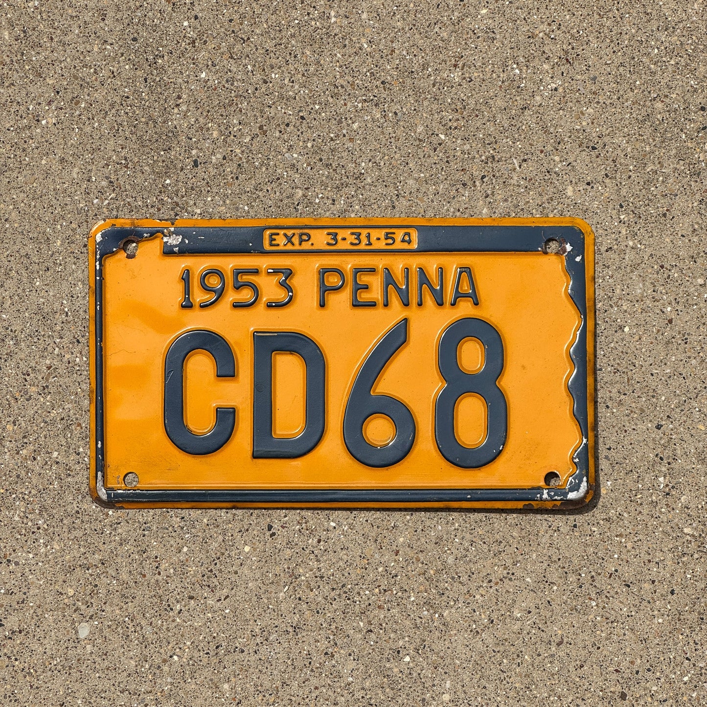 Photo of a 1953 Pennsylvania License Plate Auto Tag Garage Decor Vintage CD 68