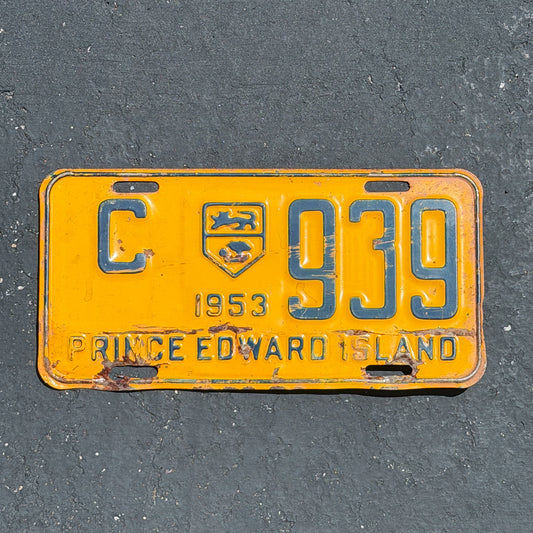 Photo of a 1953 Prince Edward Island Truck License Plate Auto Tag Garage Decor Vintage C 939 with original patina
