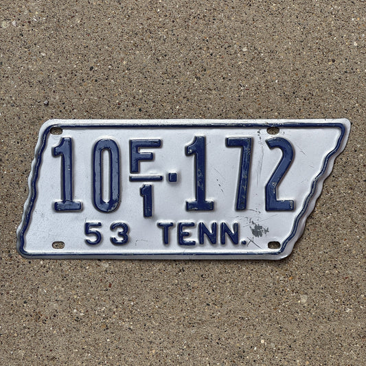 Photo of a 1953 Tennessee Farm License Plate Auto Tag Garage Decor Vintage State Shape 10 F1 172