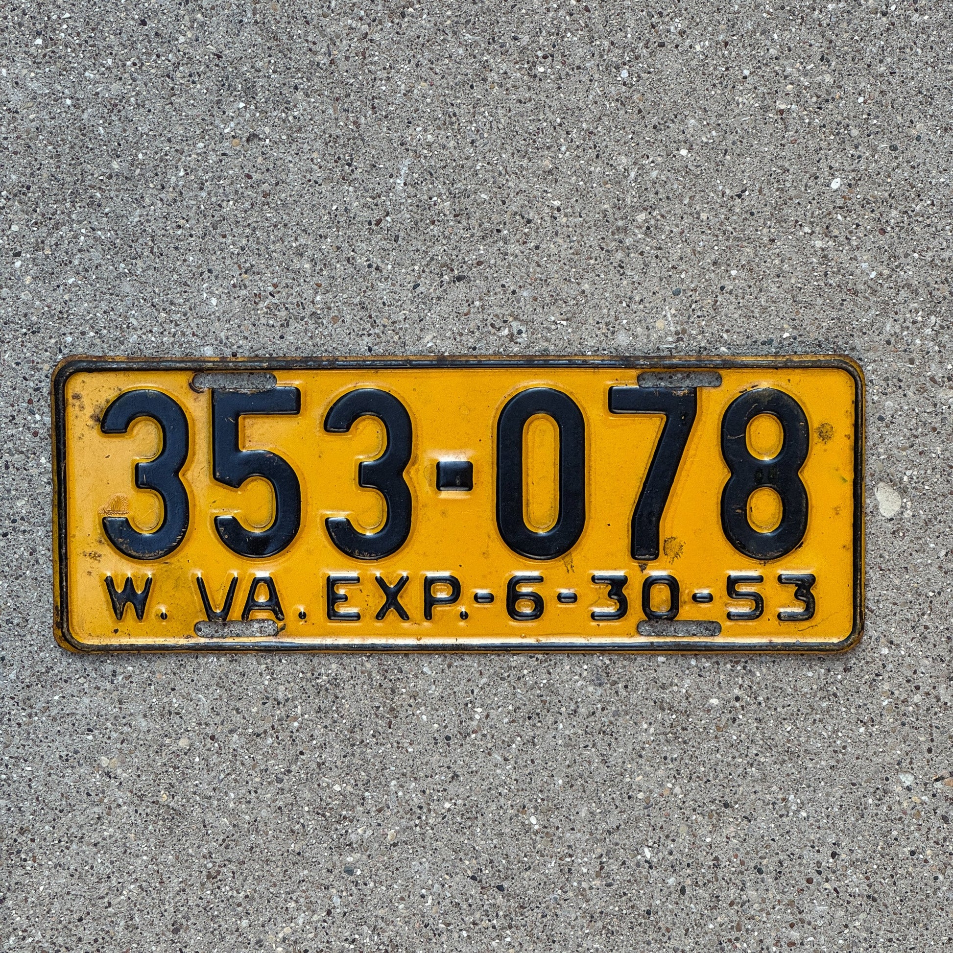 Photo of a 1953 West Virginia License Plate Auto Tag Garage Decor Vintage 353 078
