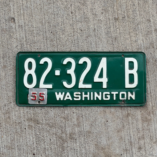 Photo of a 1954 1955 Washington License Plate Auto Tag Garage Decor Vintage 82 324 B with original patina