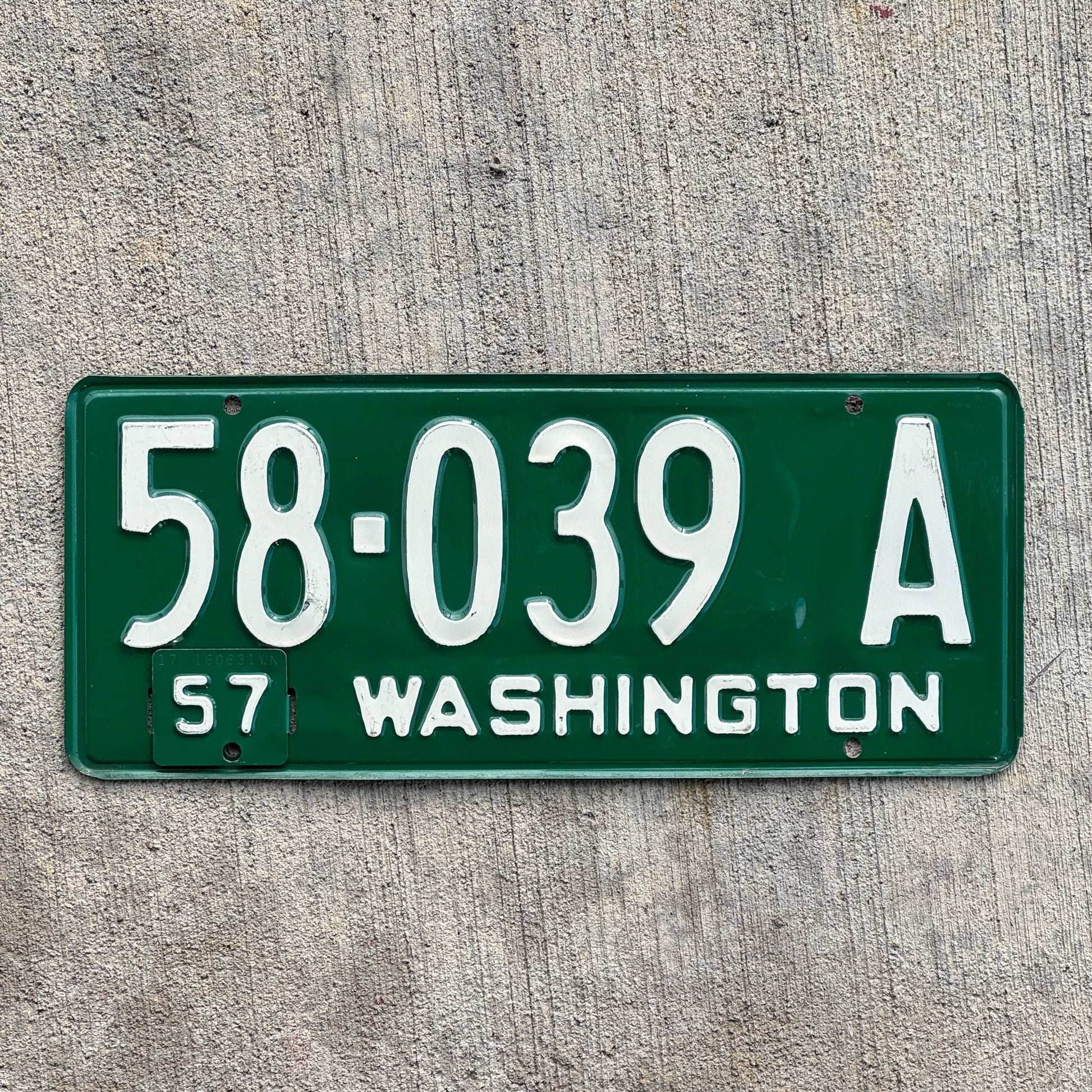 Photo of a 1954 1957 Washington License Plate Auto Tag Garage Decor Vintage King County High Quality DMV Clear 58 039 A with original patina