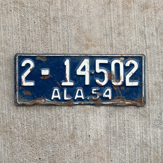 Photo of a 1954 Alabama License Plate Auto Tag Garage Decor Vintage 2 14502 with original patina
