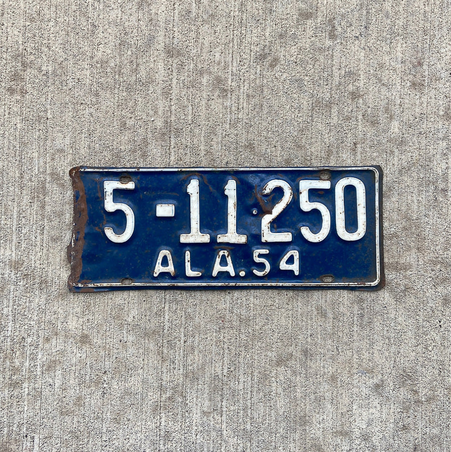 Photo of a 1954 Alabama License Plate Auto Tag Garage Decor Vintage 5 11250 with original patina