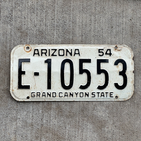 Photo of a 1954 Arizona License Plate Auto Tag Garage Decor Vintage E 10553 with original patina