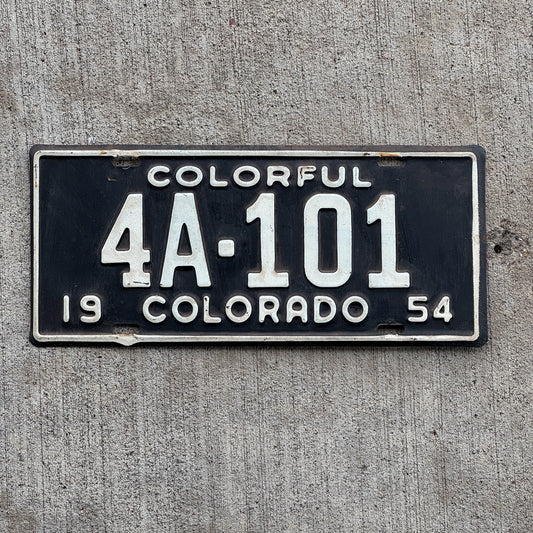 Photo of a 1954 Colorado License Plate Auto Tag Garage Decor Vintage 4A 101 with original patina