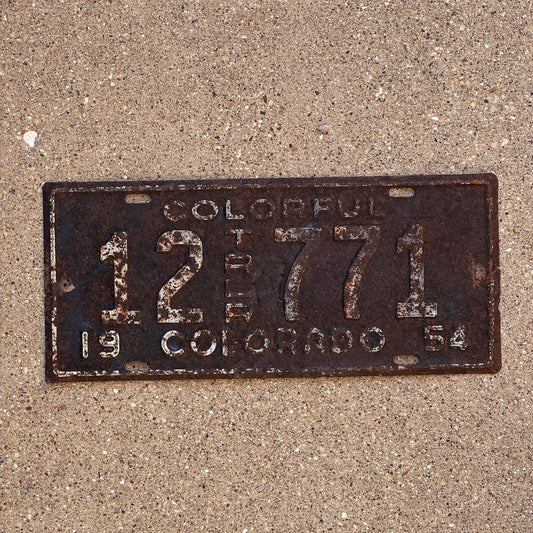 Photo of a 1954 Colorado Trailer License Plate Auto Tag Garage Decor Vintage 12 771