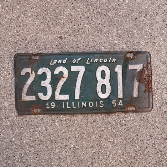 Photo of a 1954 Illinois License Plate Auto Tag 1 Vintage Garage 2 327 817 with original patina