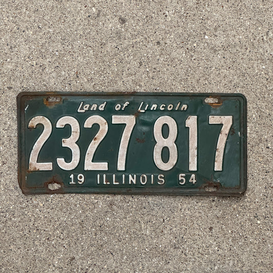 Photo of a 1954 Illinois License Plate Auto Tag 2 Vintage Garage 2 327 817 with original patina