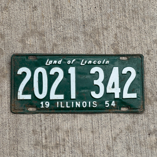 Photo of a 1954 Illinois License Plate Auto Tag Garage Decor Vintage 2 021 342 with original patina