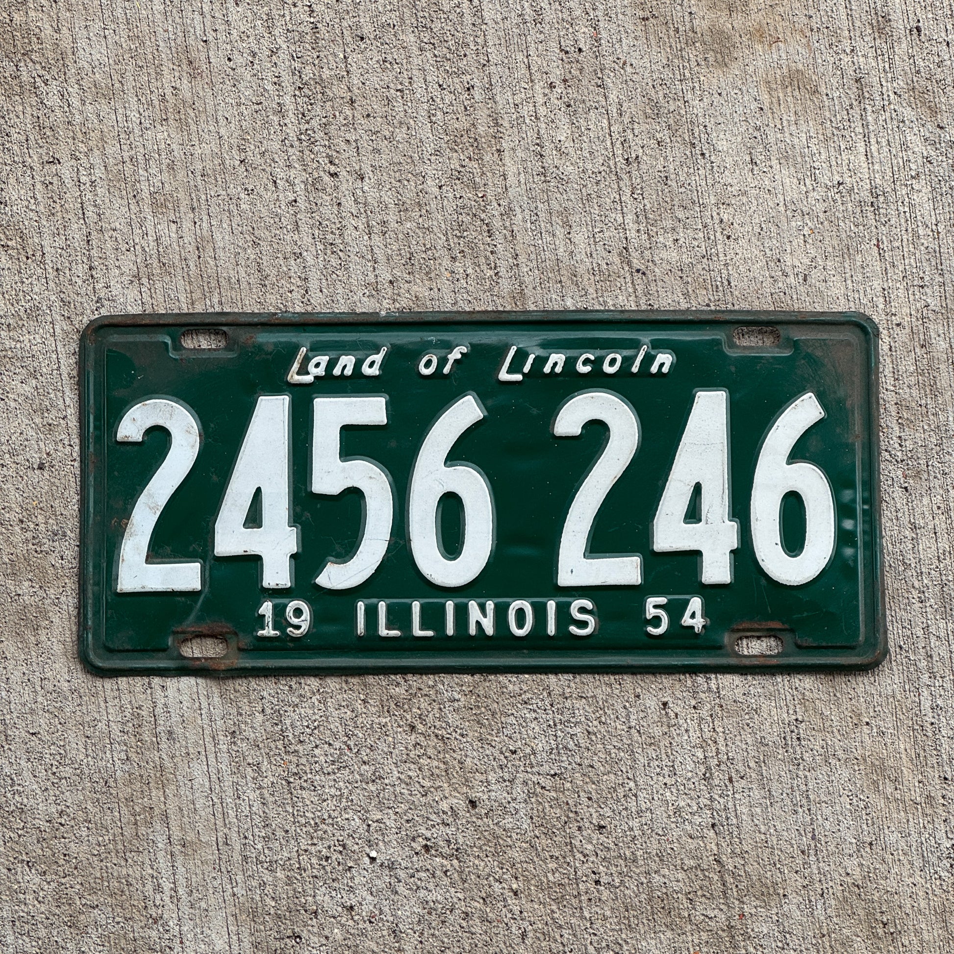 Photo of a 1954 Illinois License Plate Auto Tag Garage Decor Vintage 2 456 246 with original patina