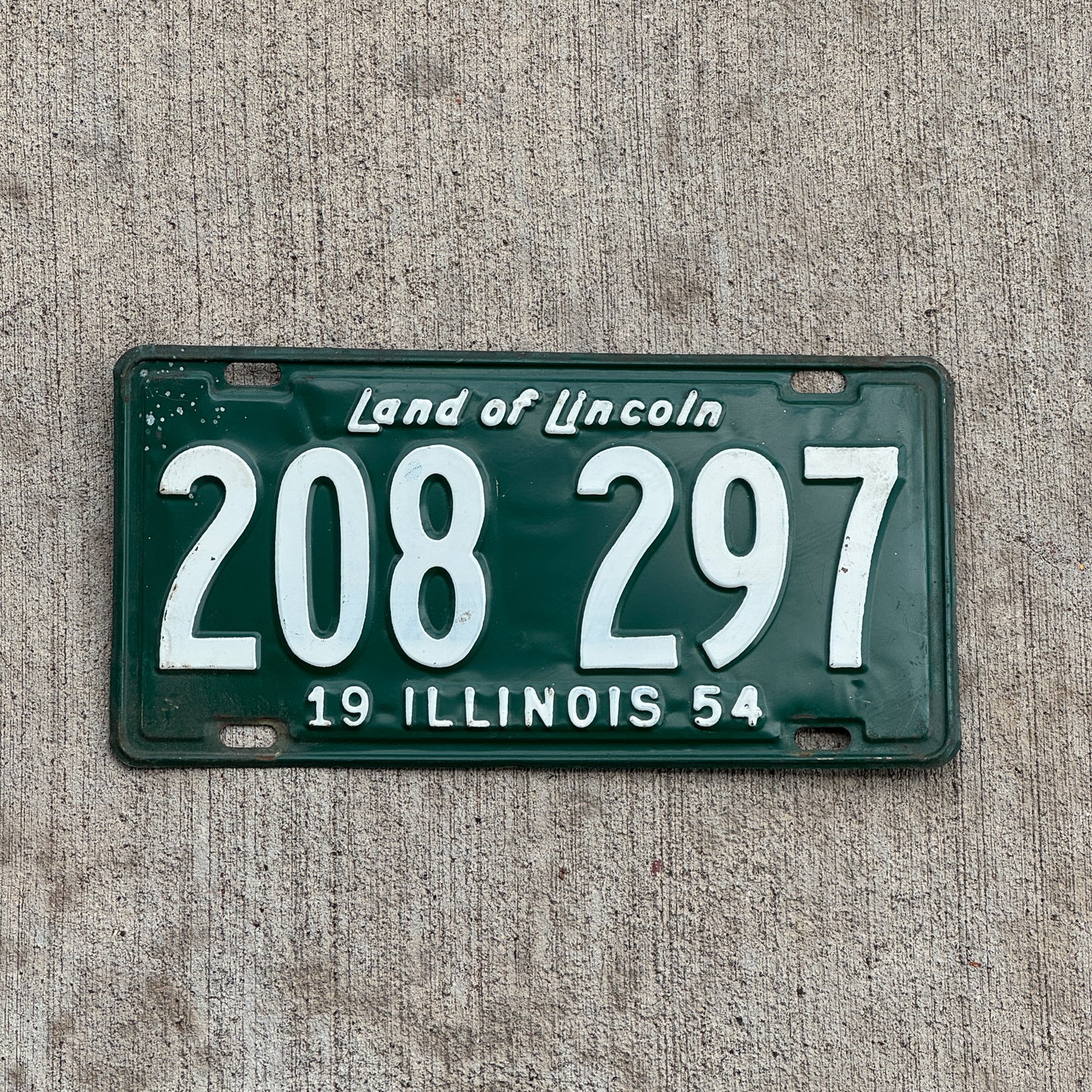 Photo of a 1954 Illinois License Plate Auto Tag Garage Decor Vintage 208 297 with original patina