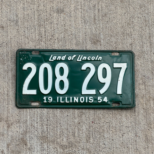 Photo of a 1954 Illinois License Plate Auto Tag Garage Decor Vintage 208 297 with original patina