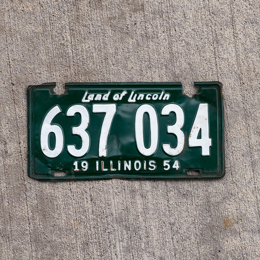 Photo of a 1954 Illinois License Plate Auto Tag Garage Decor Vintage 637 034 with original patina
