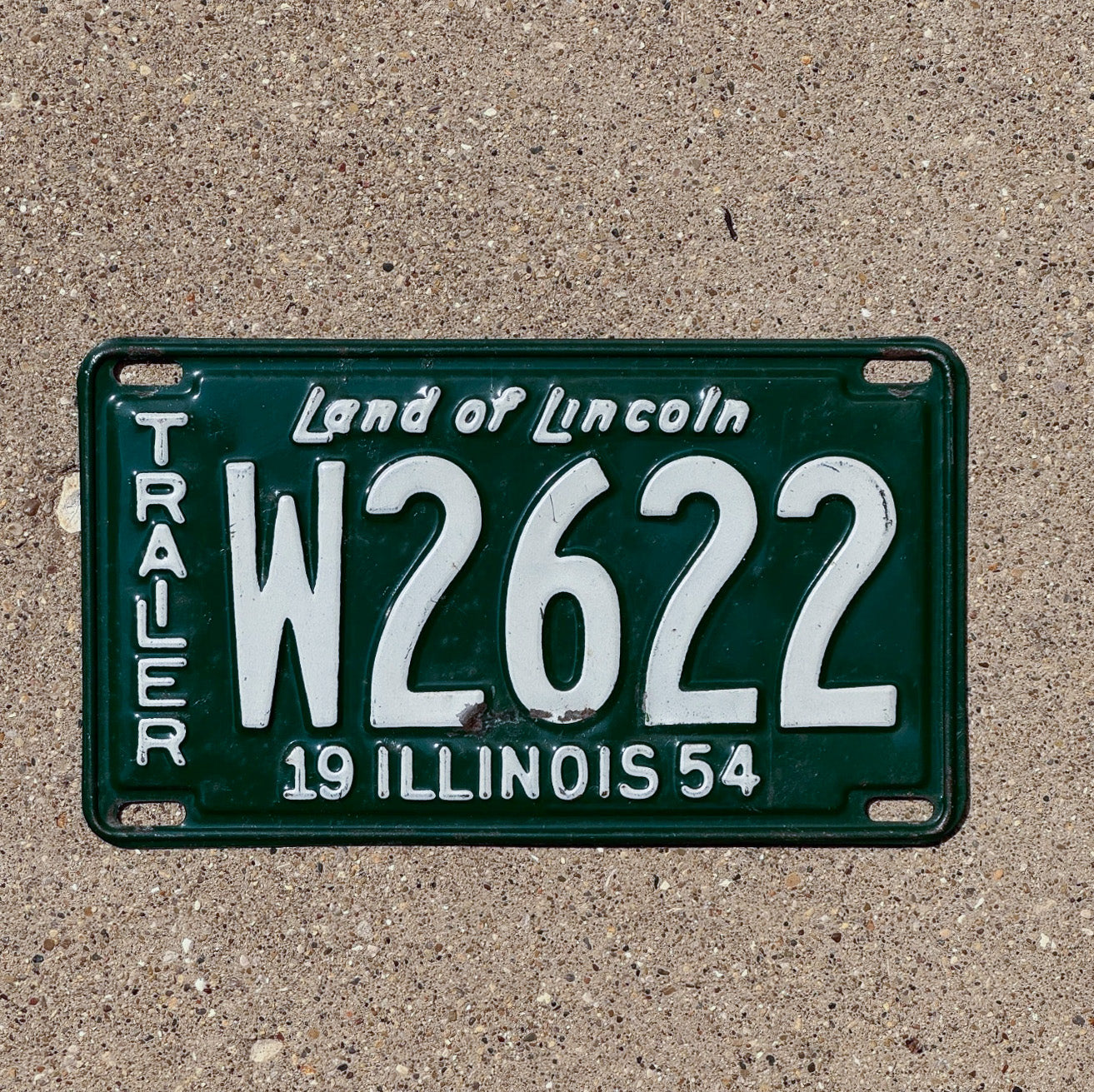 Photo of a 1954 Illinois Trailer License Plate Auto Tag Garage Decor Vintage W 2622 with original patina
