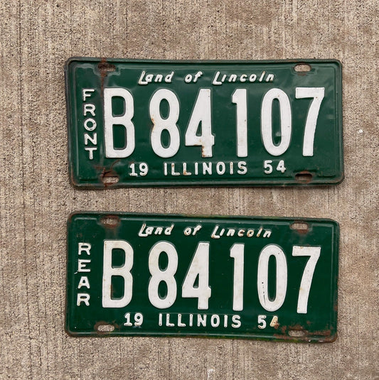Photo of a 1954 Illinois Truck License Plate Pair Auto Tag Garage Decor Vintage B 84107 with original patina