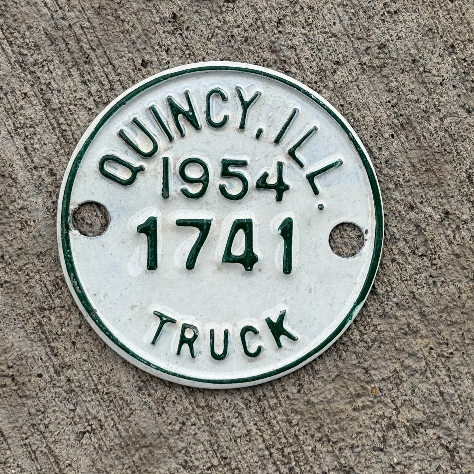 Photo of a 1954 Illinois Truck Tax Tag License Plate Auto Tag Garage Decor Vintage Disc Badge 1741 with original patina