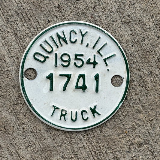 Photo of a 1954 Illinois Truck Tax Tag License Plate Auto Tag Garage Decor Vintage Disc Badge 1741 with original patina