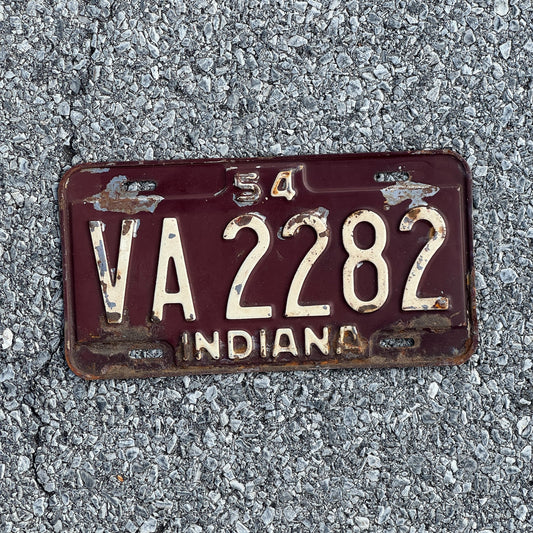 Photo of a 1954 Indiana License Plate Auto Tag Garage Decor Vintage VA 2282
