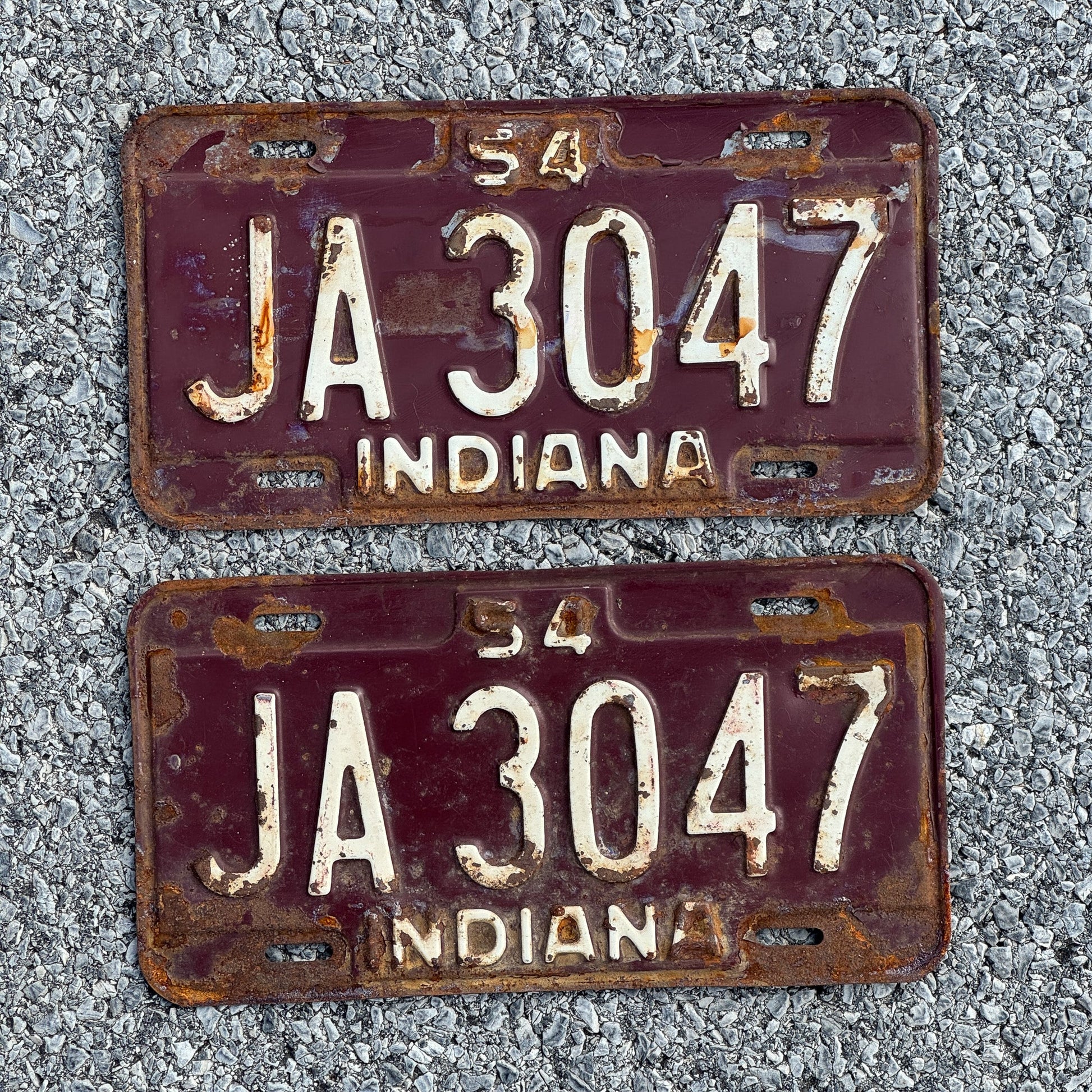 Photo of a 1954 Indiana License Plate Pair Auto Tag Garage Decor Vintage JA3047