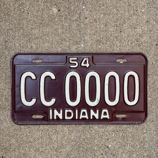 Photo of a 1954 Indiana Sample License Plate Auto Tag Garage Decor Vintage CC 0000 with original patina