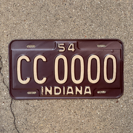 Photo of a 1954 Indiana Sample License Plate Auto Tag Garage Decor Vintage CC0000 with original patina